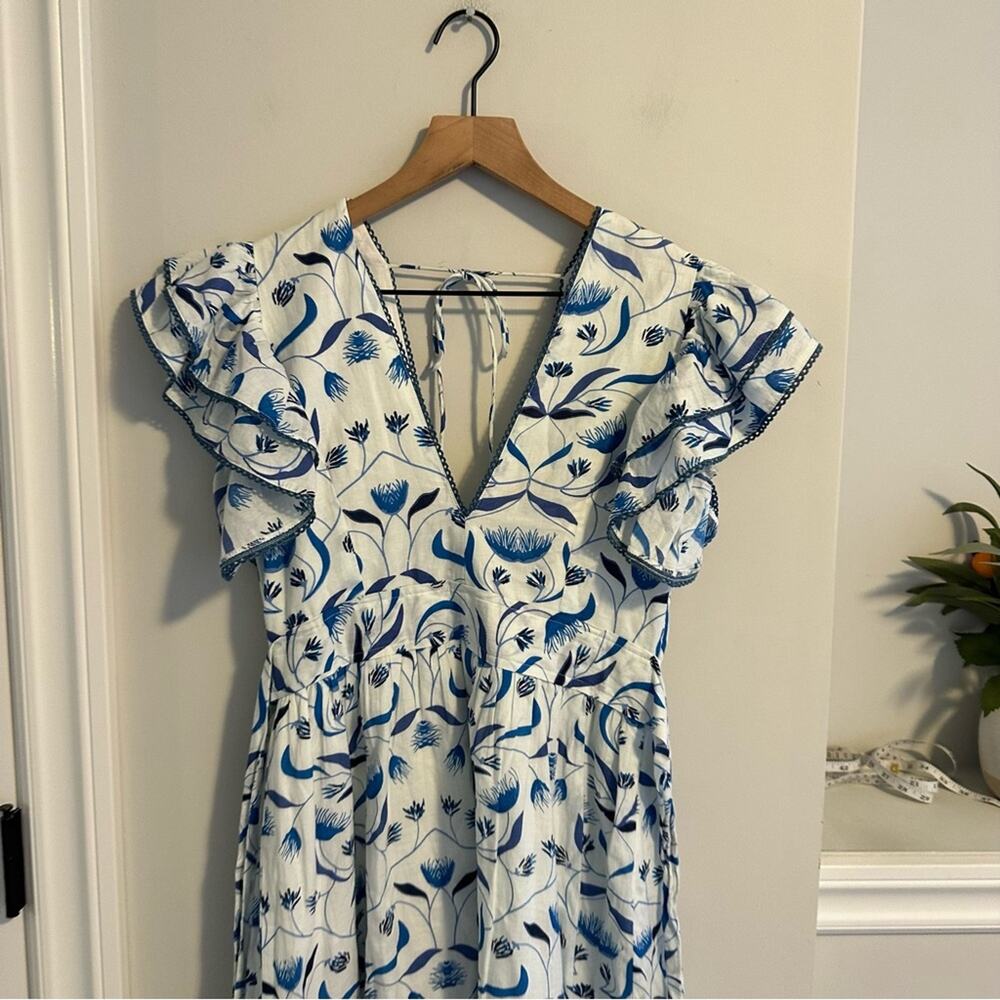 Tuckernuck Monsoon & Beyond White Blue Floral Cotton Maxi Dress XS - Picture 14 of 15